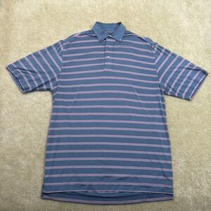 Footjoy Polo Shirt Mens Large Blue Pink Striped Golf Performance Lightweight